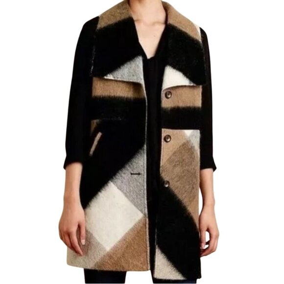 Anthropologie Elevenses Buffalo Plaid Vest Western Blanket Size S - Picture 1 of 11